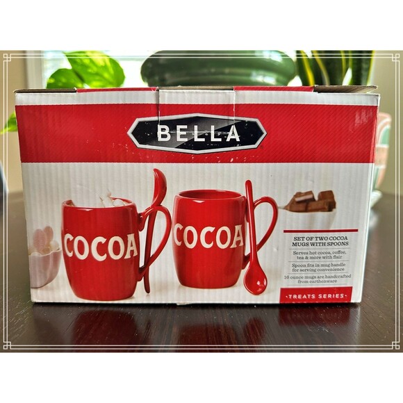 Bella Set of Two Cocoa Mugs with Spoons Xmas Red Color / Never Used - Picture 2 of 3